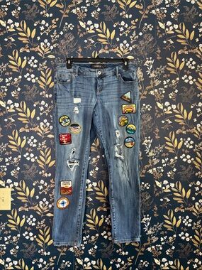Torrid Patchwork Boyfriend Denim Jeans Blue Road Trip Size 12S
